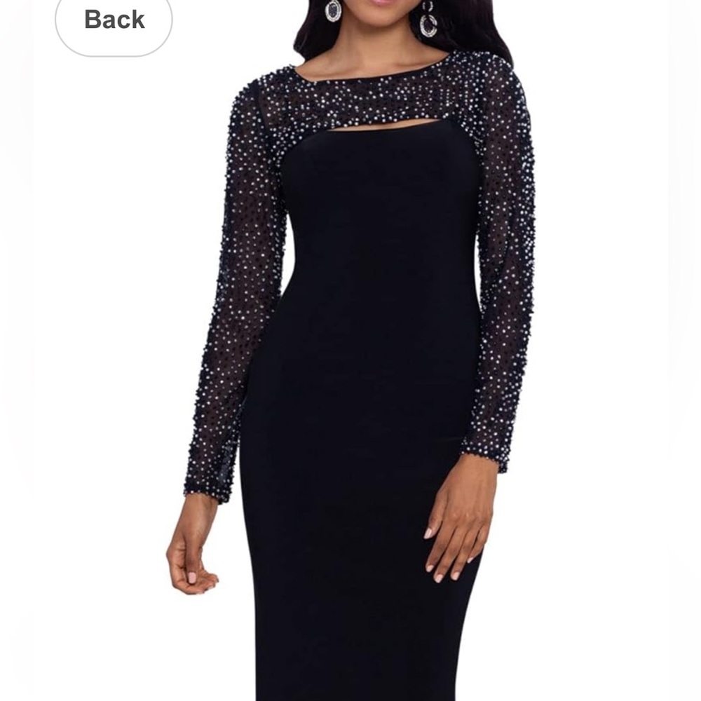 New Betsy & Adam Elegant Black Long Sleeve Dress with crystals